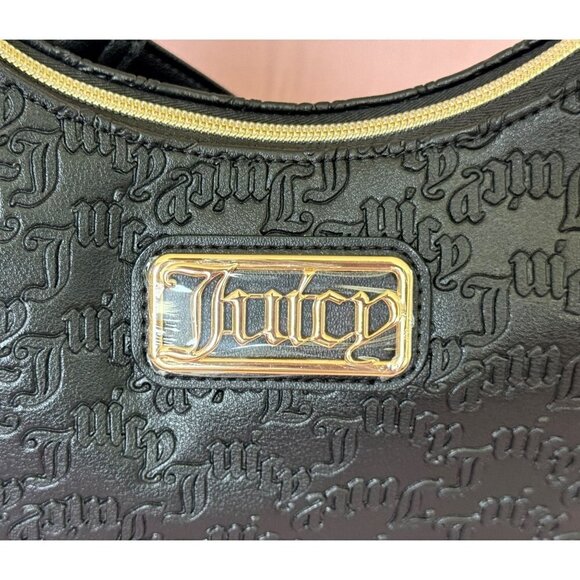 Juicy Couture Liquorice Statement Shoulder Bag Gold Hardware Textured Logo NWT - Picture 2 of 8